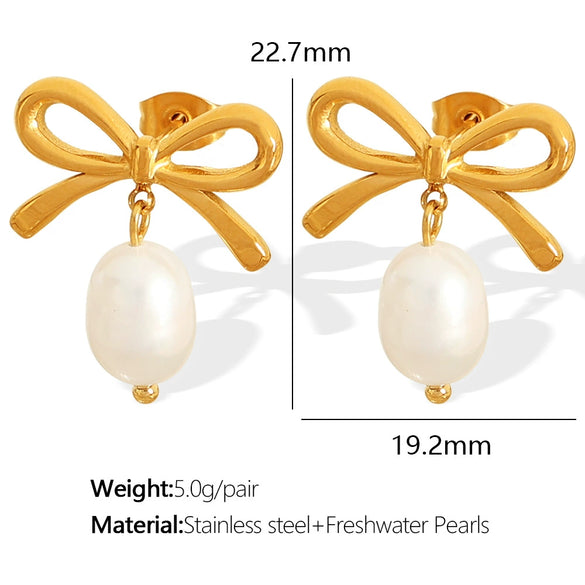 Freshwater Pearl Earrings Spiral Bow Electroplating Women's Light Luxury Natural Style
