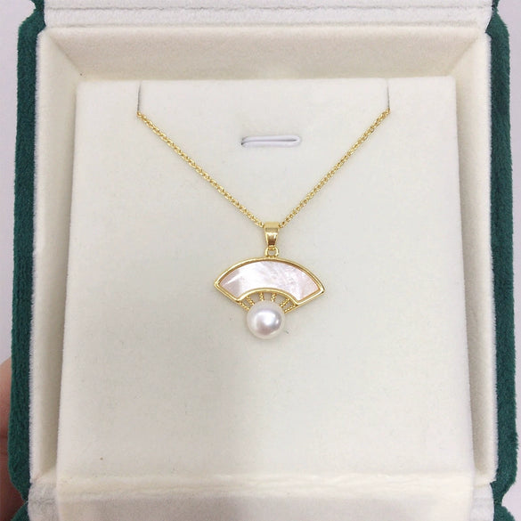 Freshwater Pearl Fanshaped Shell Pendant Stud Earrings Set Wholesale