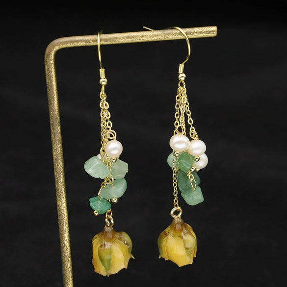 Freshwater Pearl Flower Shaped Earrings With Electroplating And Pastoral Style