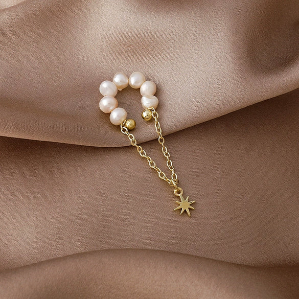 Freshwater Pearl Geometric Tassel Ear Clip Earrings Natural Style