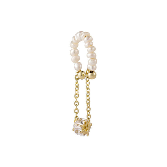 Freshwater Pearl Geometric Tassel Ear Clip Earrings Natural Style