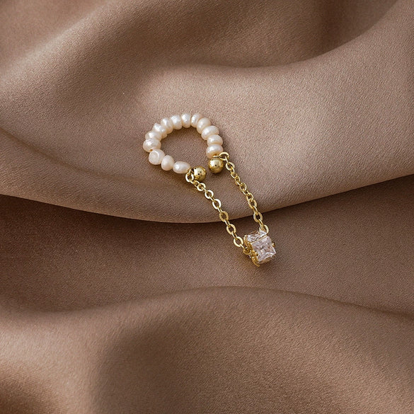 Freshwater Pearl Geometric Tassel Ear Clip Earrings Natural Style