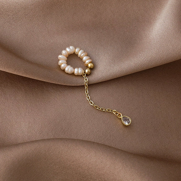 Freshwater Pearl Geometric Tassel Ear Clip Earrings Natural Style