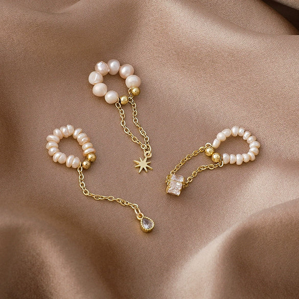 Freshwater Pearl Geometric Tassel Ear Clip Earrings Natural Style