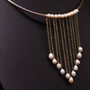 Freshwater Pearl Handmade Tassel Collar Retro Necklace 18K Gold Plated Geometric Design
