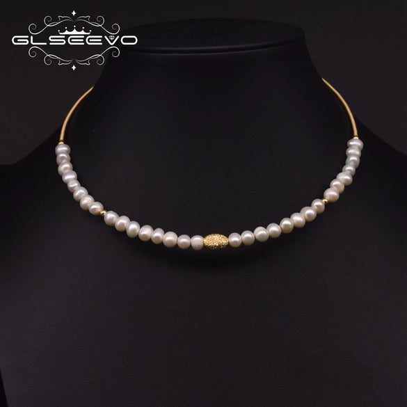 Freshwater Pearl Handmade Tassel Collar Retro Necklace 18K Gold Plated Geometric Design