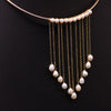 Freshwater Pearl Handmade Tassel Collar Retro Necklace 18K Gold Plated Geometric Design