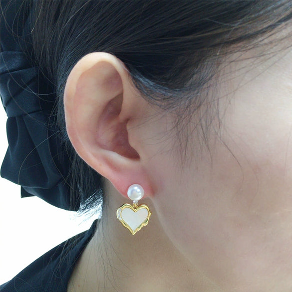 Freshwater Pearl Heartshaped Earrings For Women S925 Sterling Silver Needles