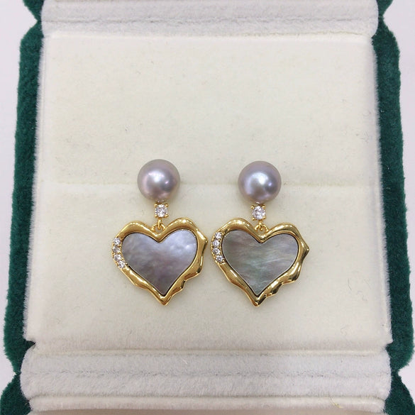 Freshwater Pearl Heartshaped Earrings For Women S925 Sterling Silver Needles