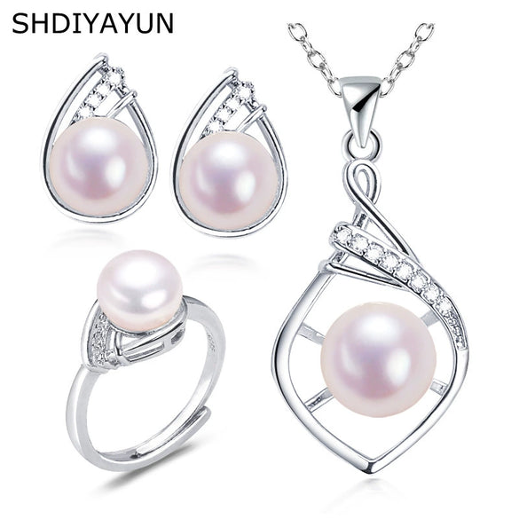 Freshwater Pearl Jewelry Set Pendant Earrings Ring