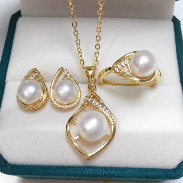 Freshwater Pearl Jewelry Set Pendant Earrings Ring