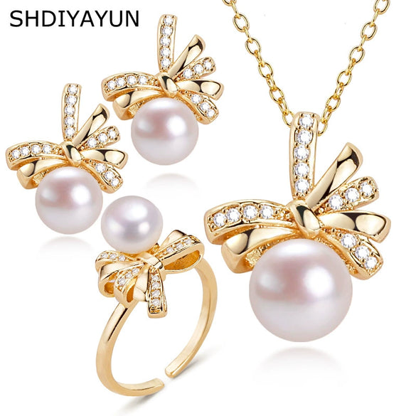 Freshwater Pearl Jewelry Set With Butterfly Design For Women