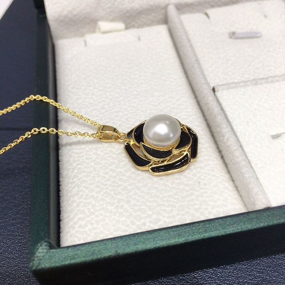 Freshwater Pearl Jewelry Set With Camellia Design Pendant Stud Earrings And Ring
