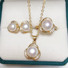 Freshwater Pearl Jewelry Set With Pendant Earrings And Ring And Clover Flower Design