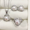 Freshwater Pearl Jewelry Set With Pendant Earrings And Ring And Clover Flower Design