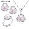 Freshwater Pearl Jewelry Set With Pendant Earrings And Ring And Clover Flower Design