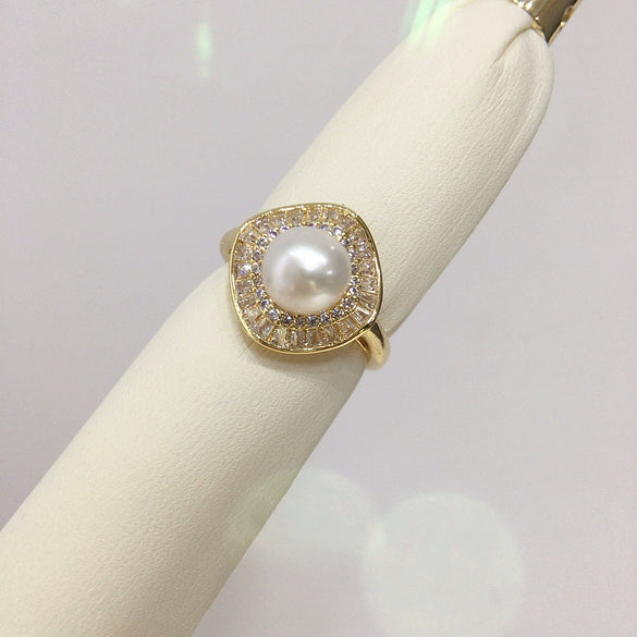 Freshwater Pearl Jewelry Set With Square Zircon Micro Set