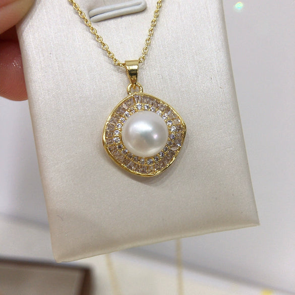 Freshwater Pearl Jewelry Set With Square Zircon Micro Set