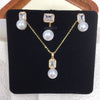Freshwater Pearl Jewelry Set With Sugar Cube Zircon Pendant Earrings And Ring