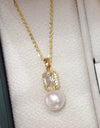 Freshwater Pearl Jewelry Set With Sugar Cube Zircon Pendant Earrings And Ring