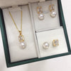Freshwater Pearl Jewelry Set With Sugar Cube Zircon Pendant Earrings And Ring