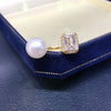 Freshwater Pearl Jewelry Set With Sugar Cube Zircon Pendant Earrings And Ring