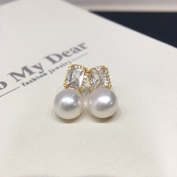 Freshwater Pearl Jewelry Set With Sugar Cube Zircon Pendant Earrings And Ring