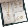 Freshwater Pearl Jewelry Set With Sugar Cube Zircon Pendant Earrings And Ring