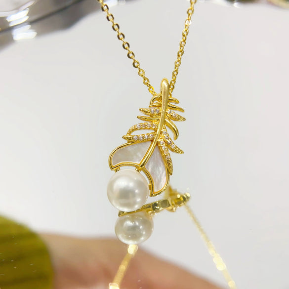 Freshwater Pearl Jewelry With Natural Seashells And Exquisite Feather Design