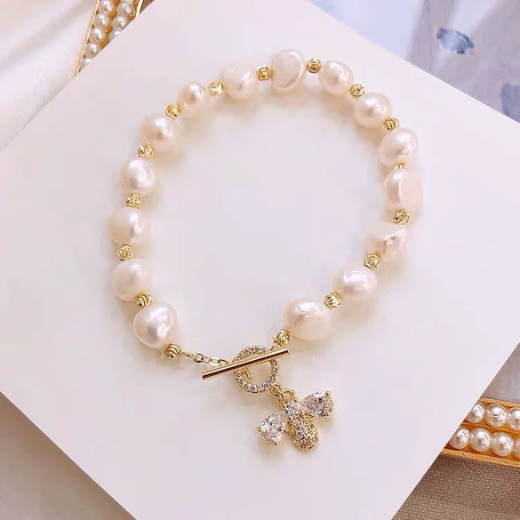 Freshwater Pearl Microinlaid Bee Pattern Animals Style Fashion Simple Light Luxury Elegant Ins Fashion Bracelet For Women Wholesale