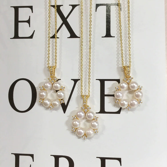 Freshwater Pearl Multibead Cherry Pollen Pendant Necklace Jewelry