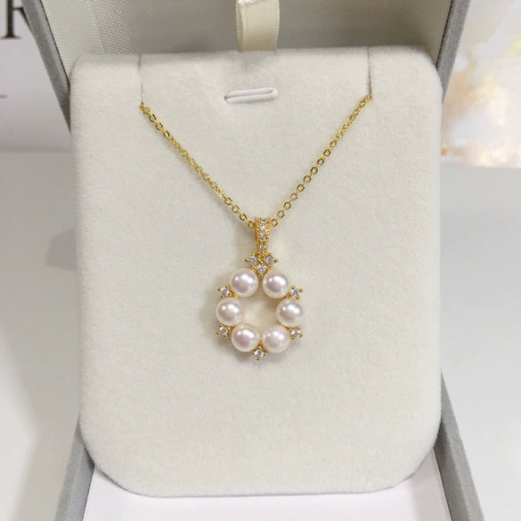 Freshwater Pearl Multibead Cherry Pollen Pendant Necklace Jewelry