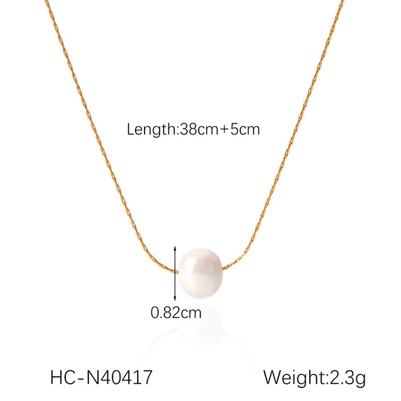 Freshwater Pearl Necklace Stainless Steel Geometric Clavicle Chain Electroplated Feminine Versatile Ins Minimalist Style