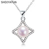 Freshwater Pearl Necklace With Four Leaf Clover And Square Pendant Copper Accessories