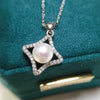 Freshwater Pearl Necklace With Four Leaf Clover And Square Pendant Copper Accessories