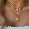 Freshwater Pearl Necklace With Goldplated Stainless Steel Layered Paperclip Chain And Geometric Design For Women