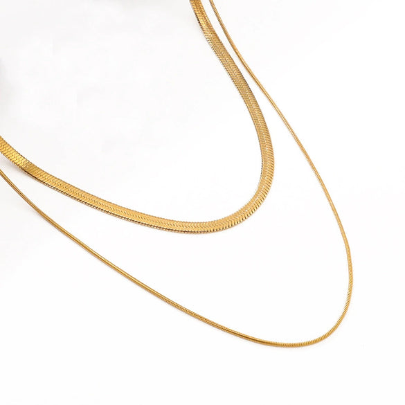 Freshwater Pearl Necklace With Goldplated Stainless Steel Layered Paperclip Chain And Geometric Design For Women