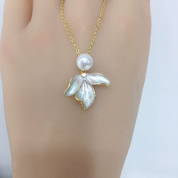 Freshwater Pearl Pendant Earring Set Highend Frosted Gradient Leaf Design