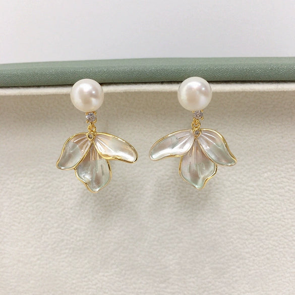 Freshwater Pearl Pendant Earring Set Highend Frosted Gradient Leaf Design