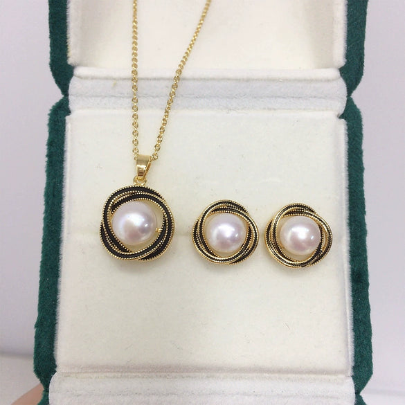 Freshwater Pearl Pendant Earring Set Highgloss Natural Bird's Nest Style