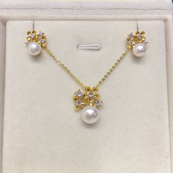 Freshwater Pearl Pendant Earrings Natural Small Flower Design