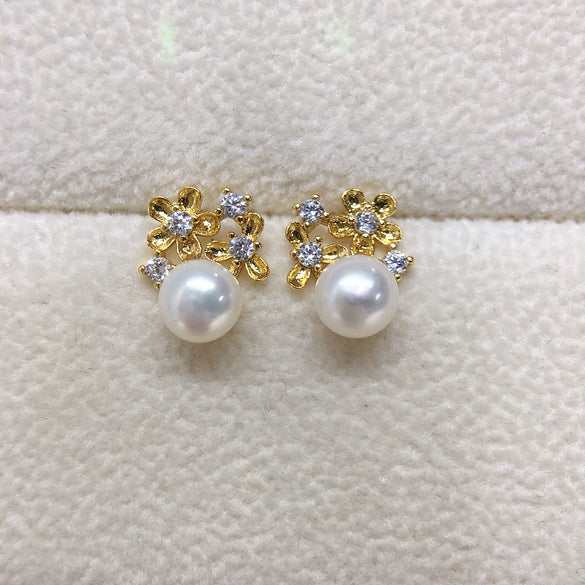 Freshwater Pearl Pendant Earrings Natural Small Flower Design