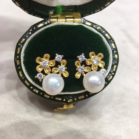 Freshwater Pearl Pendant Earrings Natural Small Flower Design