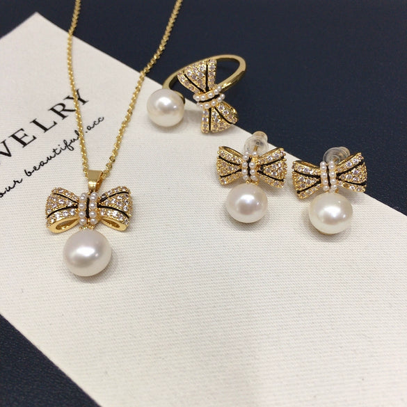 Freshwater Pearl Pendant Earrings Ring Jewelry Set