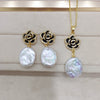 Freshwater Pearl Pendant Earrings With Micro Inlaid Zircon And Camellia Design