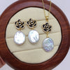 Freshwater Pearl Pendant Earrings With Micro Inlaid Zircon And Camellia Design