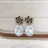 Freshwater Pearl Pendant Earrings With Micro Inlaid Zircon And Camellia Design