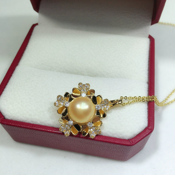 Freshwater Pearl Pendant Necklace Copper Material Gold Colorpreserving Ancient Gold Style