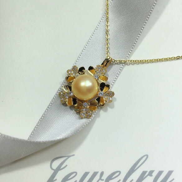 Freshwater Pearl Pendant Necklace Copper Material Gold Colorpreserving Ancient Gold Style