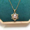 Freshwater Pearl Pendant Necklace Copper Plated With Real Gold Sixpointed Star Microinlaid Zircon